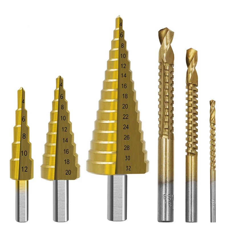 π© 6Pcs Titanium Step Drill Bit Set